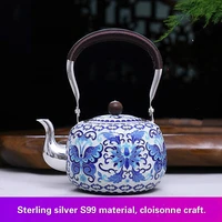 pure silver 999 silver pot pure handmade cloisonne silver fetal filigree ename enamel silver pot kungfu tea set