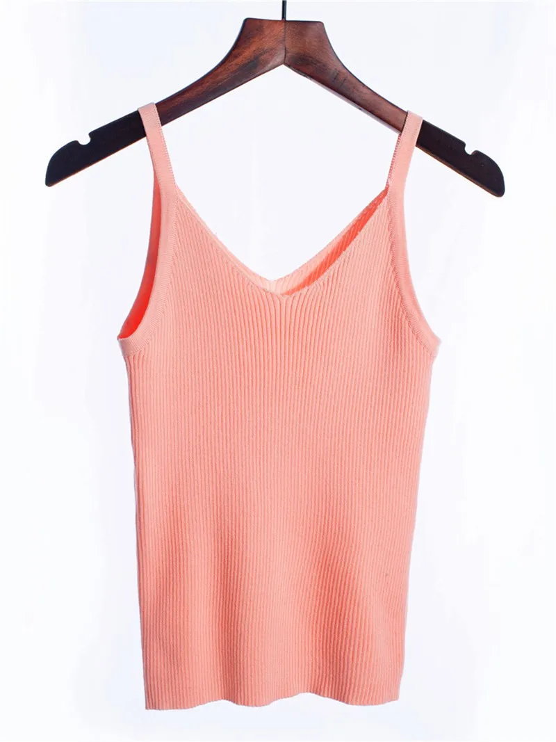 Pink 811 ONLYSVTER, женский топ на бретелях, сексуальная трикотажная кофточка с v-образным вырезом, топы без рукавов для клуба, вечерние, одноцветные, тонкая верхняя одежда, женская рубашка - Цвет: Pink 811