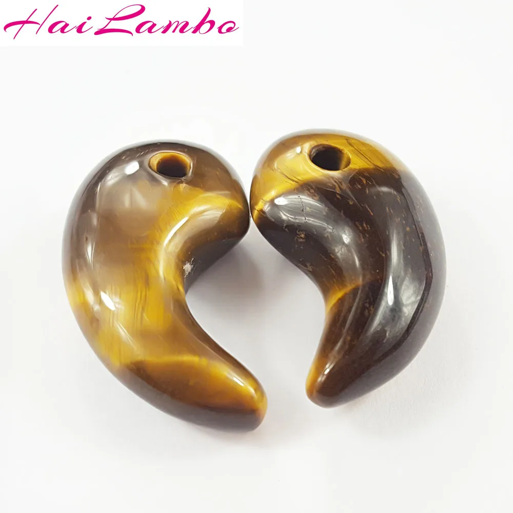 HaiLambo Natural Tiger eye's Stone Hand Carved Magatama Beads Comma Pendant Classic Amulet Jewelry Bead for Family Gift GY02# |