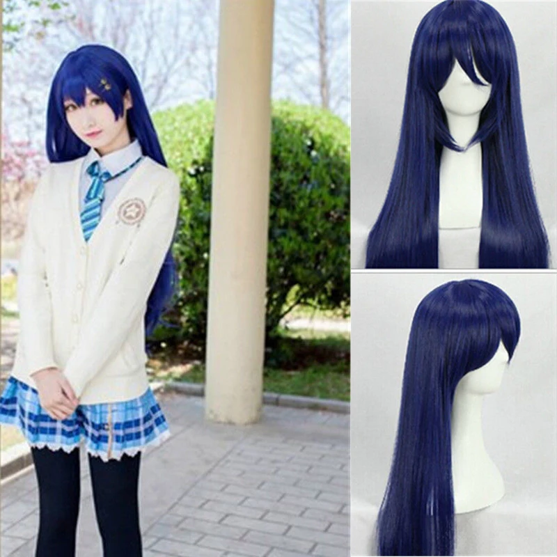 IHYAMS Love Live Sonoda Umi Длинные Косплей парики синий 80 см длинные прямые термостойкие