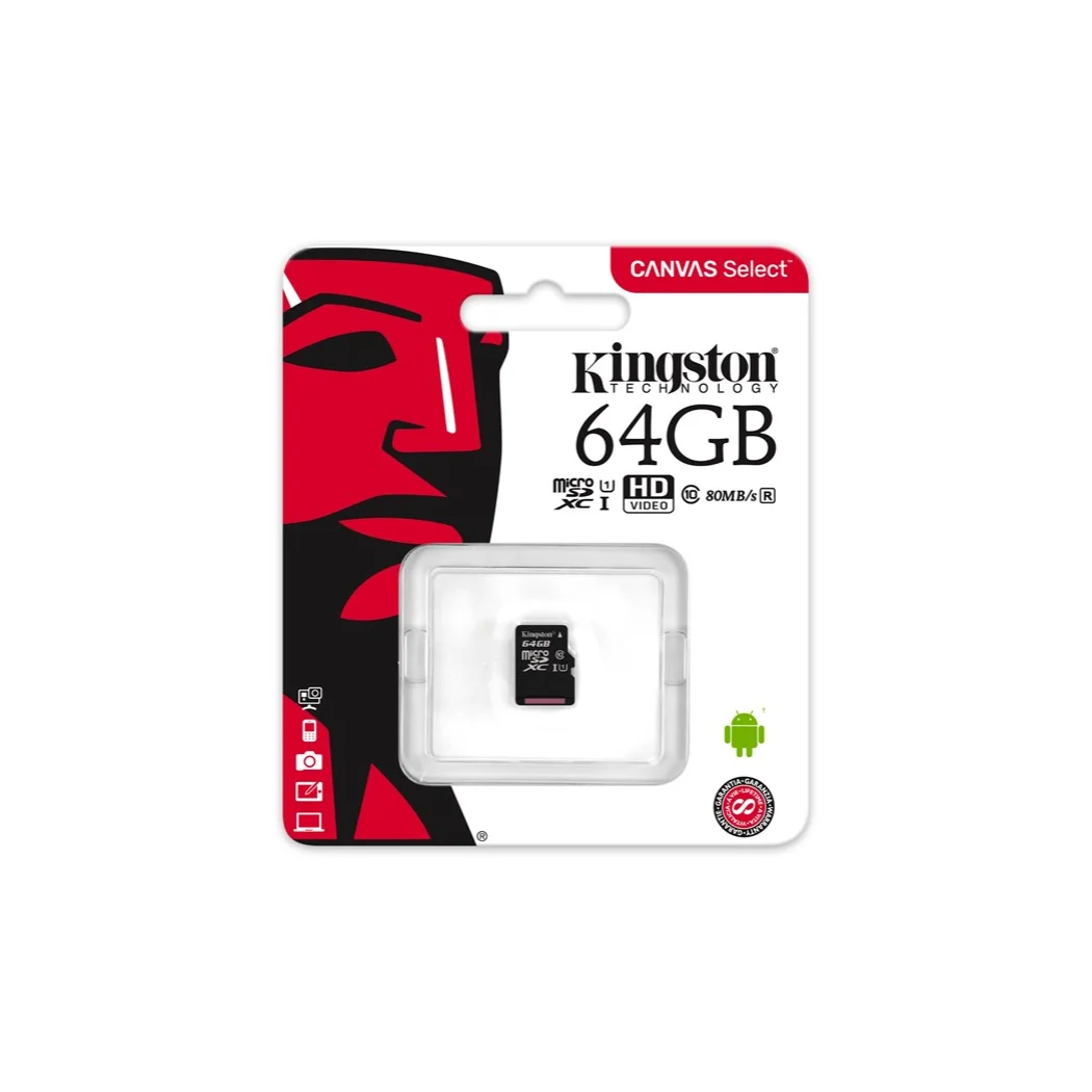 Kingston technology Canvas Choice 64 ГБ MicroSD Class 10 UHS I 80 МБ/с./с черный|Карты памяти| |