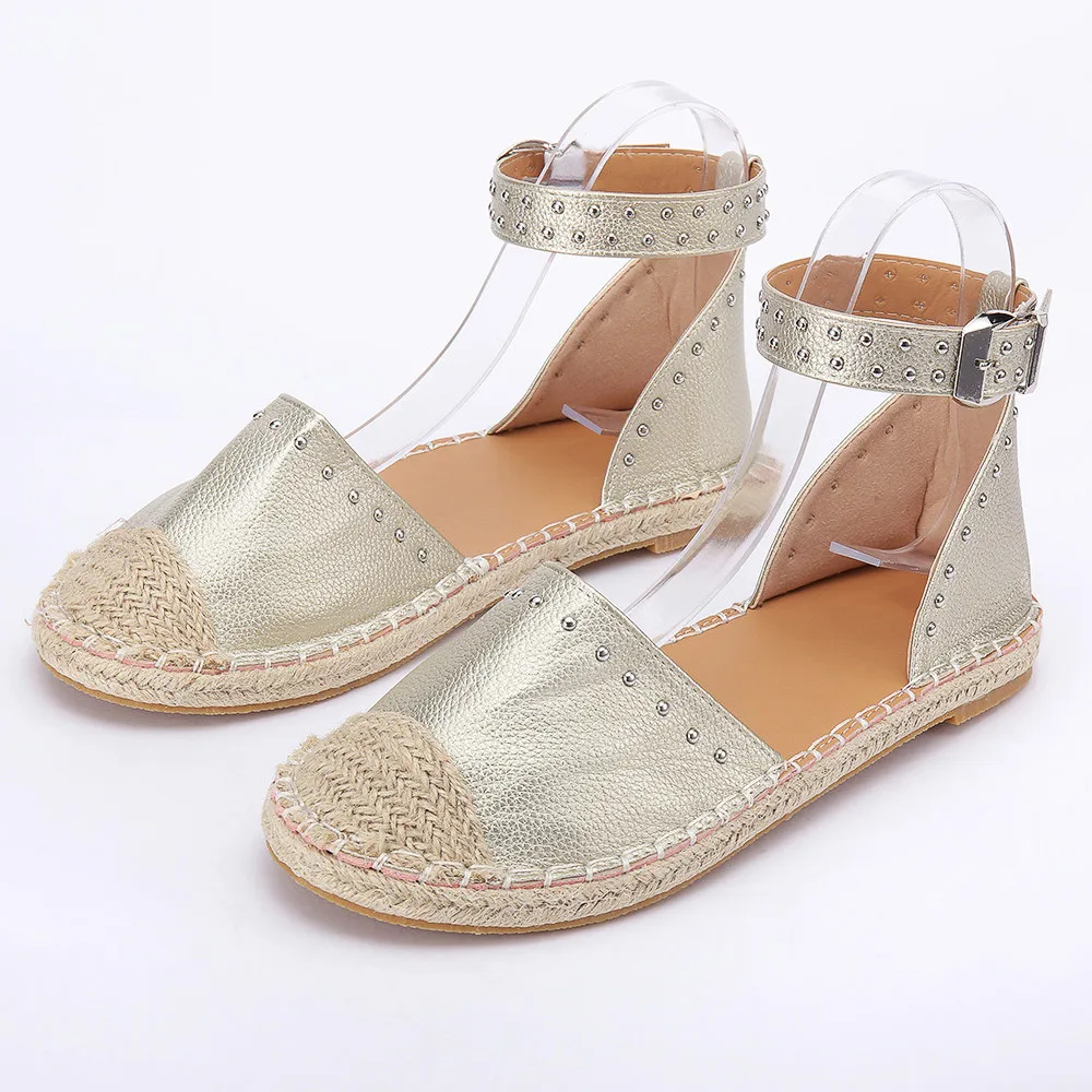 Сандалии с заклепками женские летние пляжные туфли богемный плоский каблук