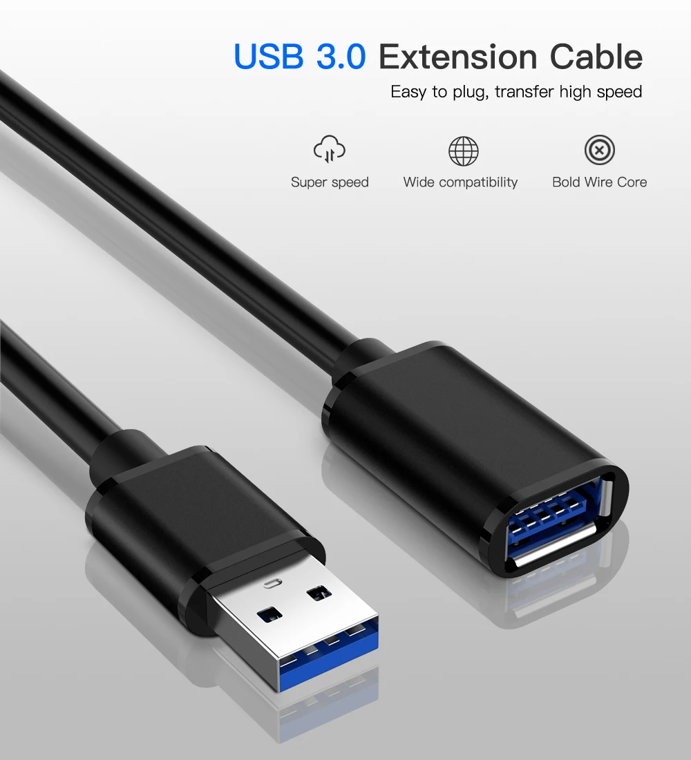 USB 3,0 удлинитель для мужчин и женщин кабель синхронизации данных быстрая скорость USB3.0 кабель для ПК клавиатура принтер камера мышь игровой контроллер