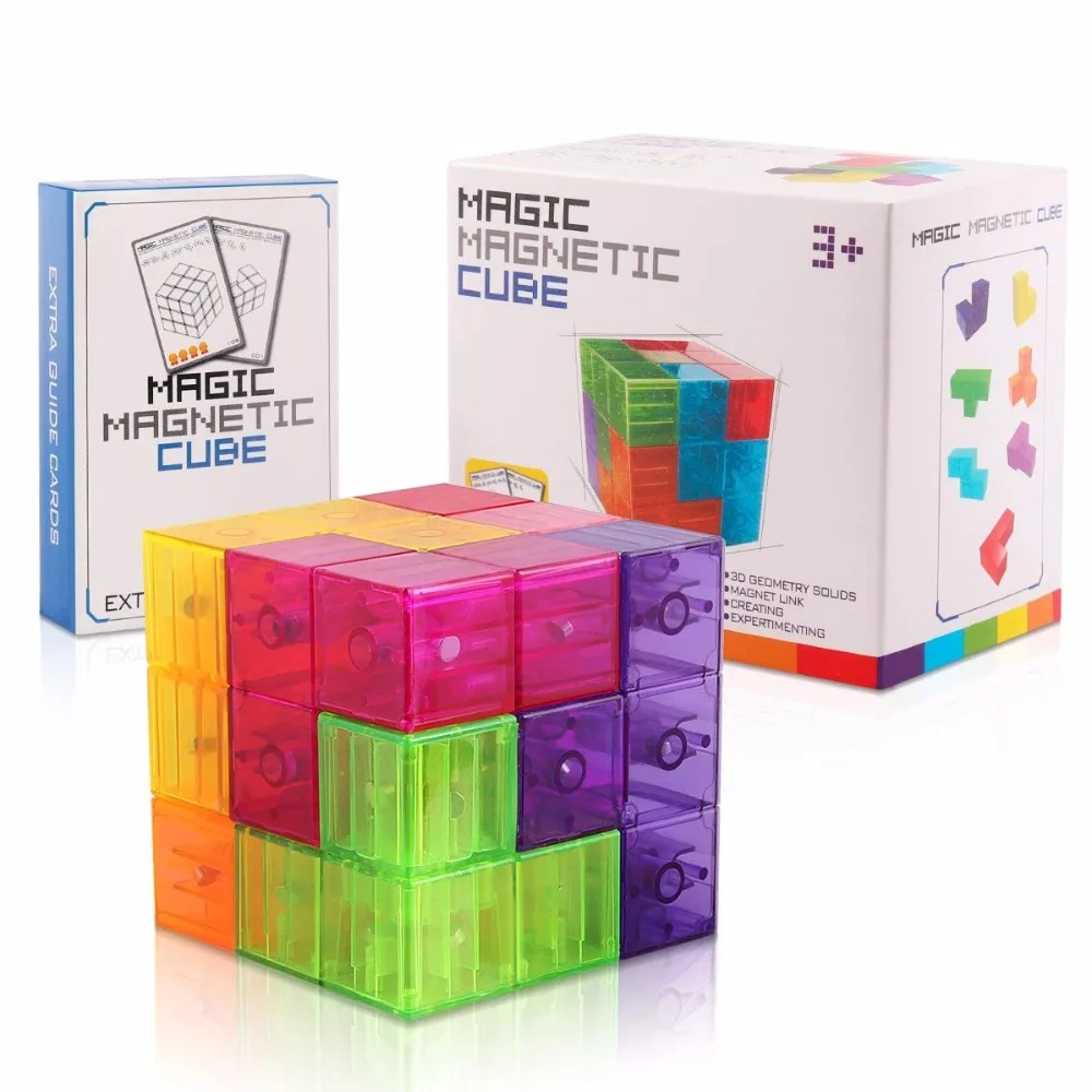 

D-FantiX 3x3 Magnetic Cube Building Blocks 3D Magnet Tile 7Pcs Set Puzzle Speed Cube 3x3x3 with 54pcs Guide Cards Intelligence
