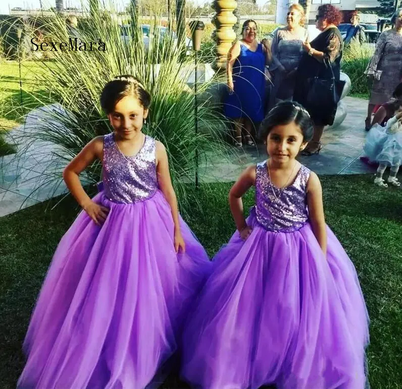 Crisis Cross Back Sequined Top Flower Girl Dress with Bow Designed For Girls Party Kids Formal Wears Jewel Neck Sleeveless Long | Детская