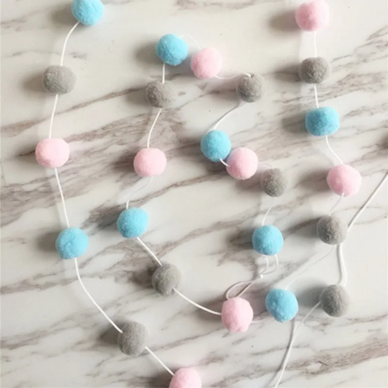 grey pink blue Ручная работа, 200 см, шерстяные фетровые шары, помпоны, хлопковые Круглые разноцветные шары, украшение для детской комнаты, аксессуары для дня рождения, декор для вечеринки в скандинавском стиле - Цвет: grey pink blue