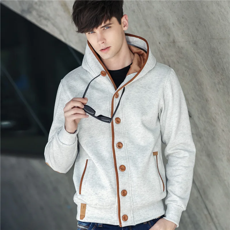 light grey 1 Мужские толстовки Повседневная хлопковая толстовка осенний Кардиган Зимний брендовый модный однотонный пуловер хип хоп Толстовка Homme плюс размер 613 - Цвет: light grey 1