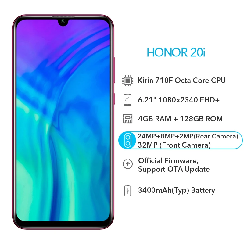 Google Play Honor 20 i 20i 4 Гб ОЗУ 128 ПЗУ Kirin 710 смартфон фронтальная 32MP задняя 24MP Тройная