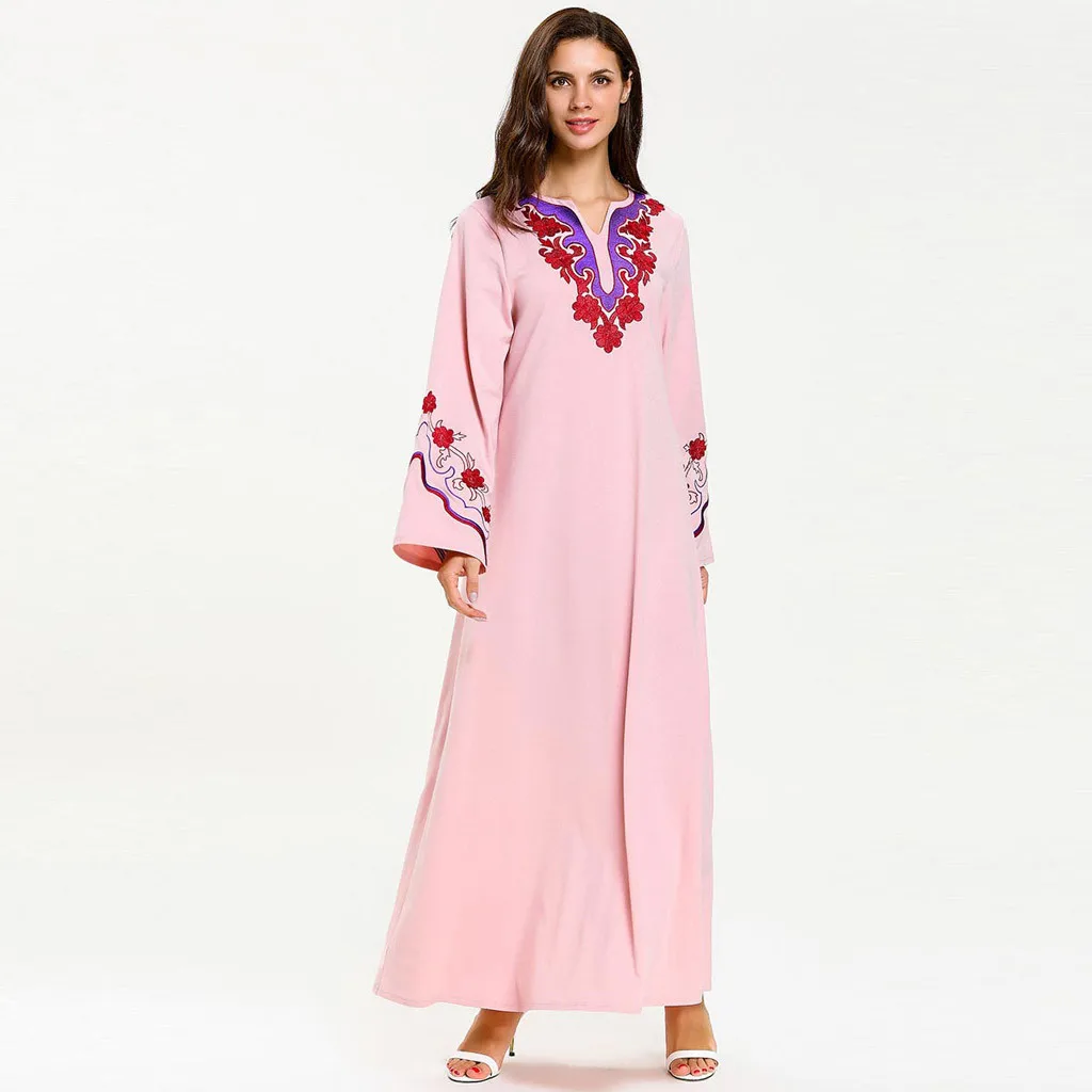 Новые модные мусульманские платья женское длинное Макси платье халат вышивка