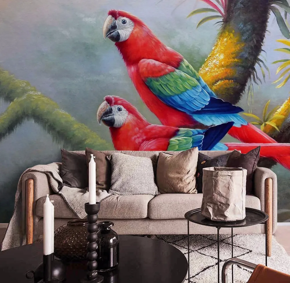 8d Modern Parrot photo wall sticker for lliving room TV background bedroom Hand-painted wallpaper 3d colorful mural paper Decor |