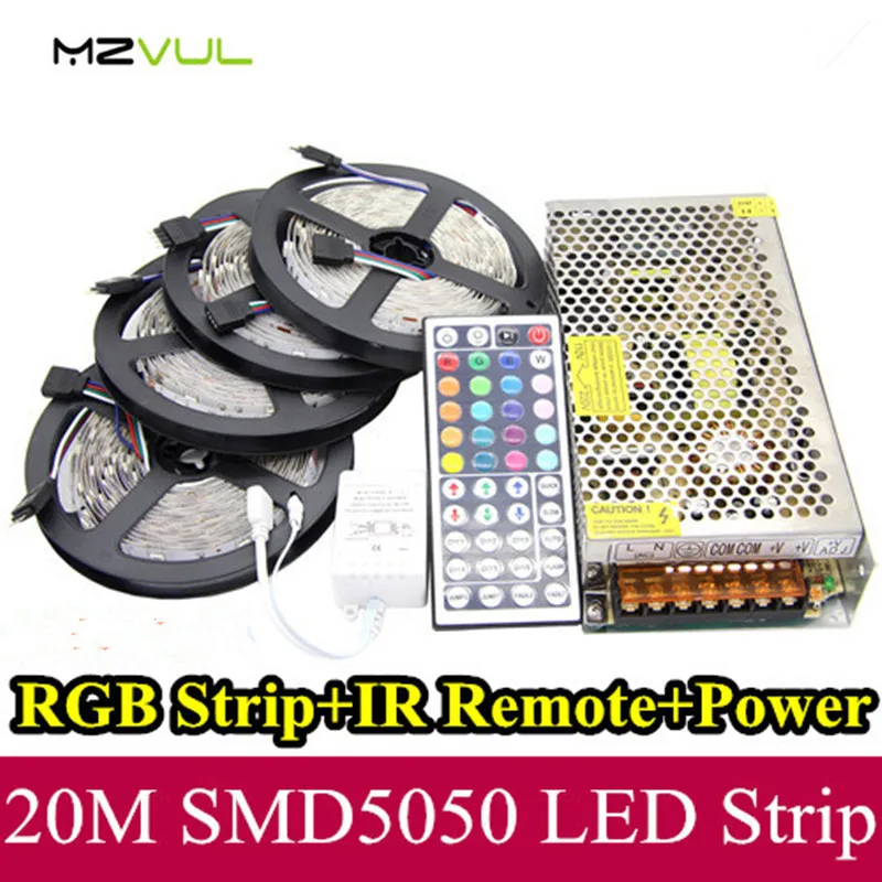 20M RGB LED Strip SMD 5050 600LEDs 30LED/M Flexible KIT Non Waterproof 44key Remote Controller 12V 10A Power Adapter | Освещение