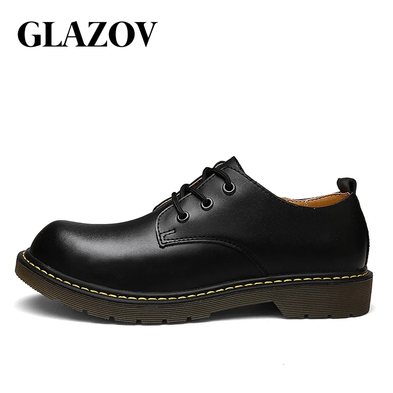Black GLAZOV/брендовые новые кроссовки для ношения на улице, мужская обувь на плоской подошве со шнуровкой, мужская обувь, мужские мокасины из качественной кожи, рабочая обувь, 38-46 - Цвет: Black