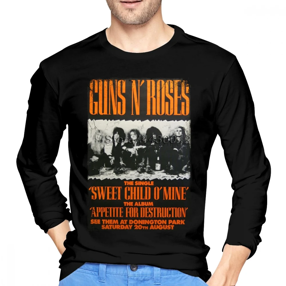 Винтажная Хлопковая мужская футболка Guns N Roses с длинным рукавом Прямая поставка |