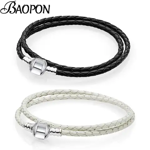 Baopon, direct delivery, white/black leather-leather chain bracelet with charm, suitable for homemade branded beads, bracelet for women, in love ...