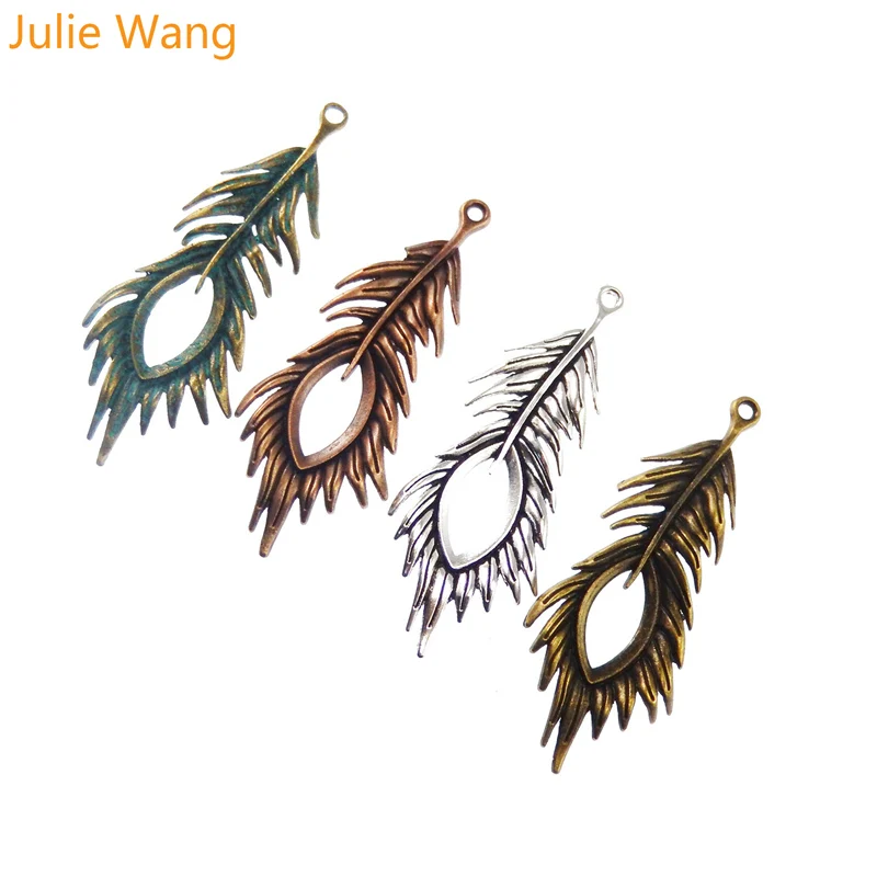 Julie Wang 4 шт./лот цинковый сплав Смешанные Подвески из искусственного пера павлина