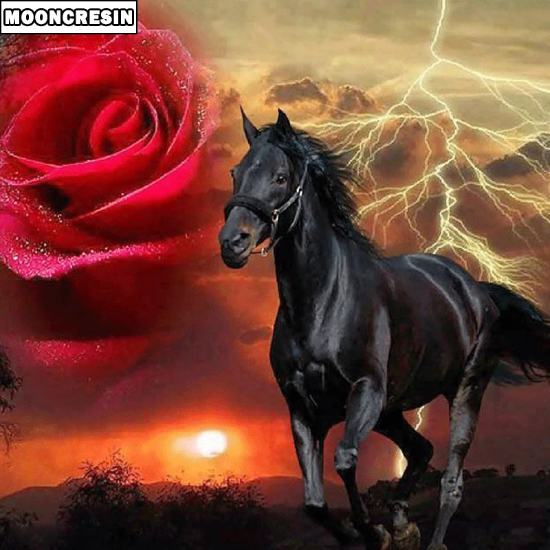 

Полный Круглый/квадратный 5D Diy Алмазная Картина лошадь Алмазная вышивка крестиком Цветы Роза мозаика украшение для дома