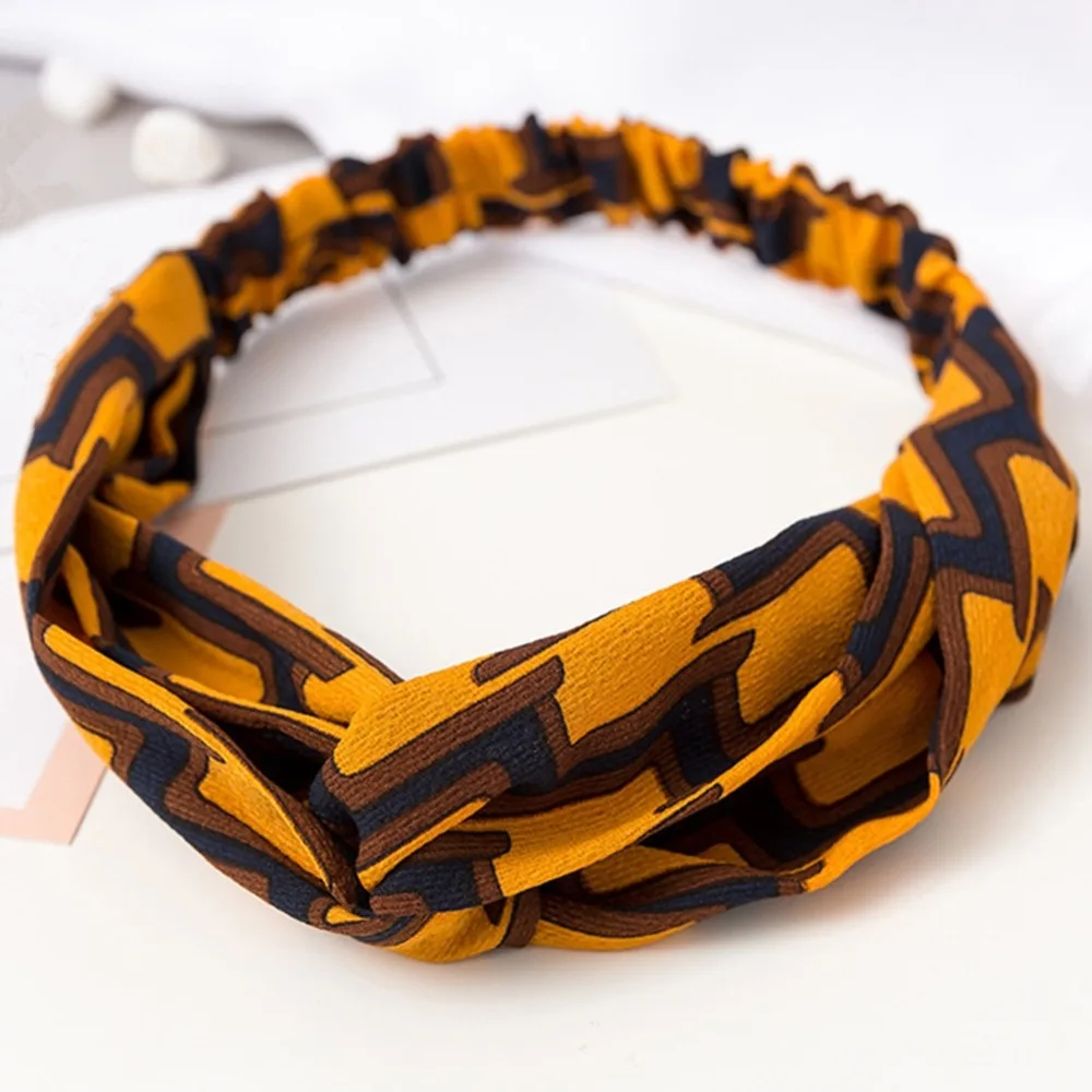 Vintage Grid Print Wide Elastic Headbands For Women Ladies Girls Twist Knot Pattern Head Wrap Turban Headdress |