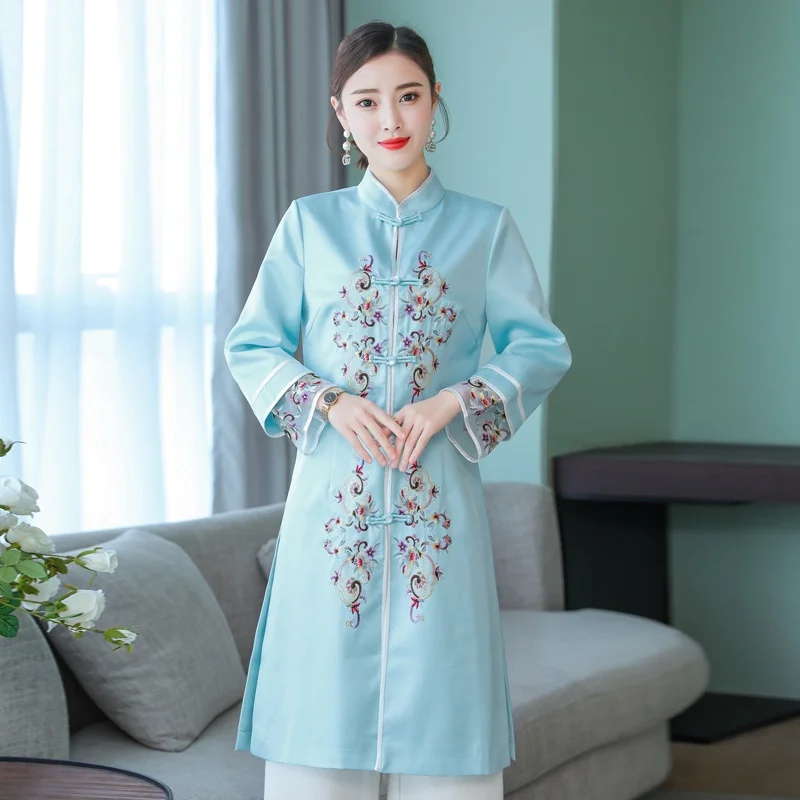 Одежда в китайском стиле Женская длинная рубашка Cheongsam воротник Мандарин халат