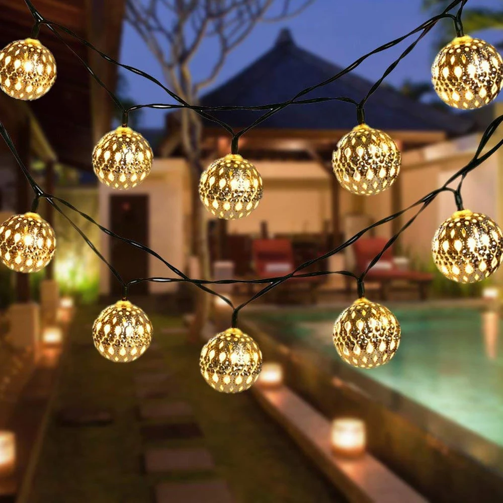 12m led night light Solar Powered Rattan Ball LED Fairy String Lights Garden Patio Wedding Christmas holiday Light white | Освещение