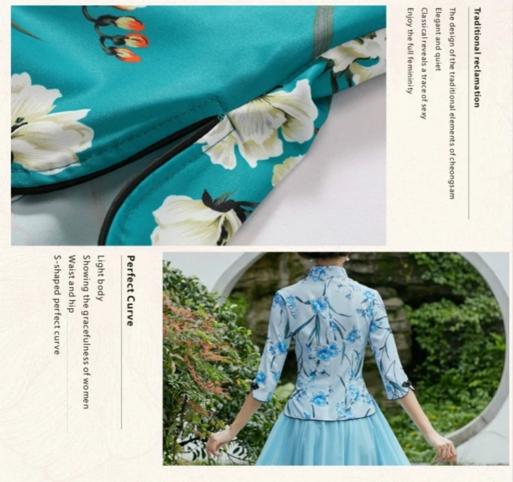 Sheng Coco элегантный Qipao Топ традиционное китайское Ципао Блузка 4XL Королевский синий китайским принтом женская одежда с длинным рукавом