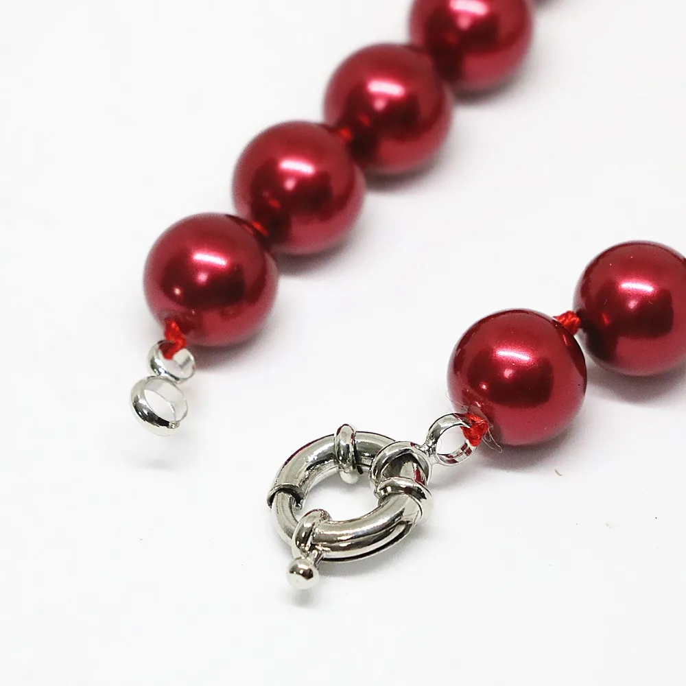 

Fashion dark red shell simulated-pearl round beads 8,10,12,14mm chain necklace women beauty jewelry 18inch B1481