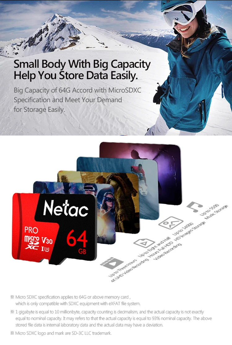 Netac P500 micro sd card 64 gb flash карты памяти memory stick class10 suntrsi записи видео в формате Full HD и 4 K Ultra HD видео для камеры