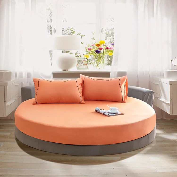 Однотонная круглая натяжная простыня с наволочкой 2 шт. комплект круглого