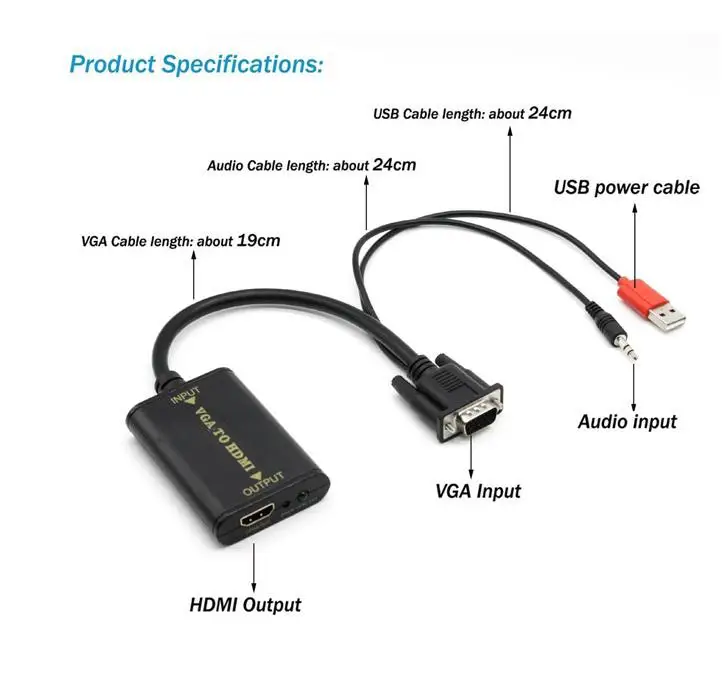 Качественный портативный VGA HDMI выход 1080P HD аудио TV AV PC видео кабель