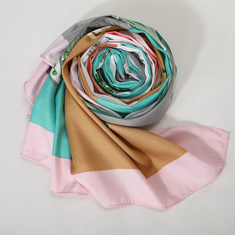 

[FEILEDIS] 100% Silk Scarf Women Large Shawls Print Stoles Square Bandana Luxury Brand Kerchief Scarf Female ASN18