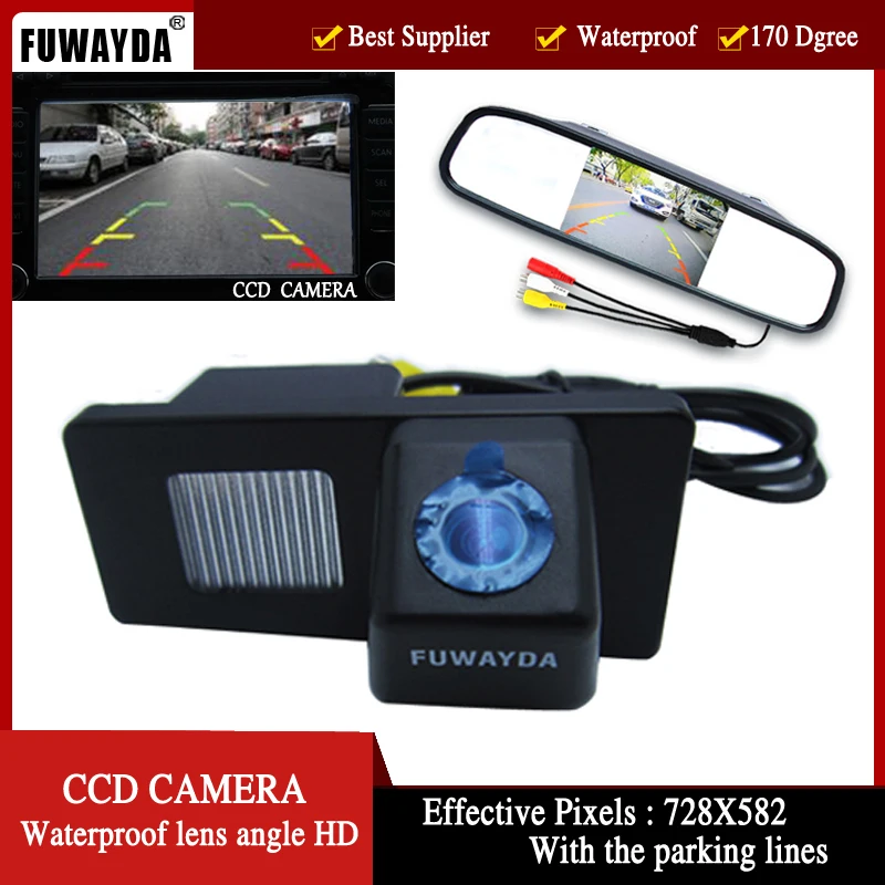 

FUWAYDA Color Car Rear View Camera for Ssangyong Rexton Ssang yong Kyron,with 4.3 Inch Rear view Mirror Monitor