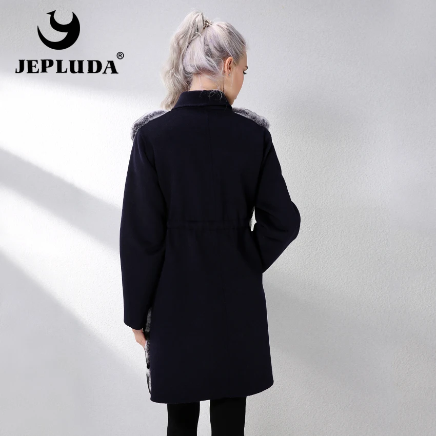 JEPLUDA Пальто Женщин Весна-Осень Из Натуральный Мех Кролик Рекс Европейский Стиль