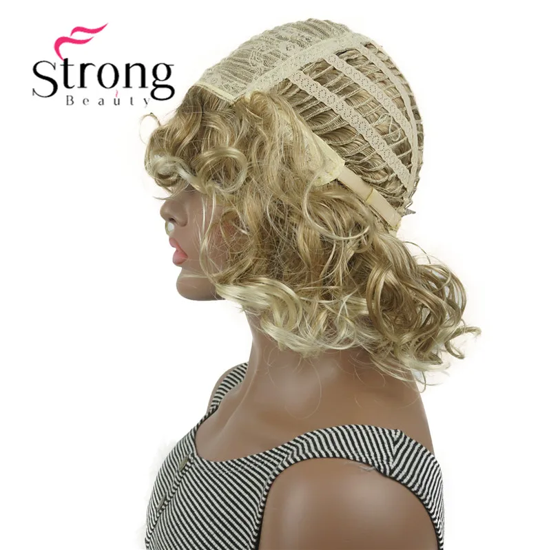 StrongBeauty короткие супер каштановые с завитками корень с белым золотым наконечником кудрявые короткие синтетические волосы женский парик