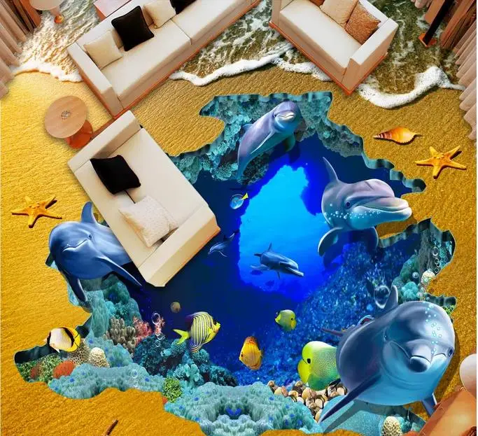 ПВХ Самоклеящиеся обои 2020 с дельфином для спальни стен 3d Пол Водонепроницаемый