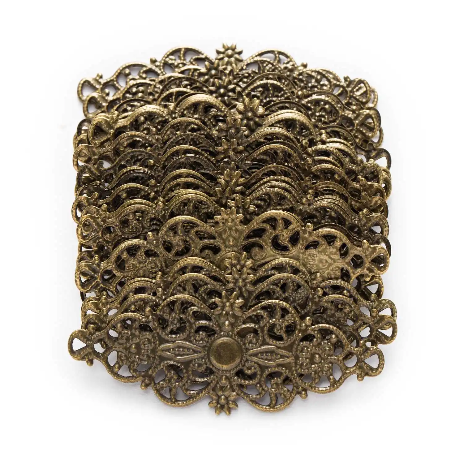

10/50 Piece Bronze Tone Filigree Flower Wraps Jewelry Making DIY Connnector Embellishments Findings 61x24mm