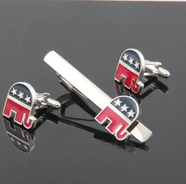 10 компл./Лот запонки с символами республиканского американского слона + зажим для