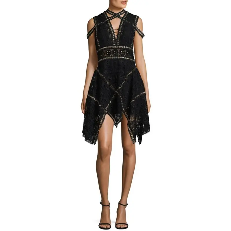 Фото New 2019 Australian popular logo heavy metal ring by water soluble lace fork/neck hung sexy backless dress Женская одежда New 2019 Australian popular logo heavy metal ring by water soluble lace fork/neck hung sexy backless dress Женская одежда