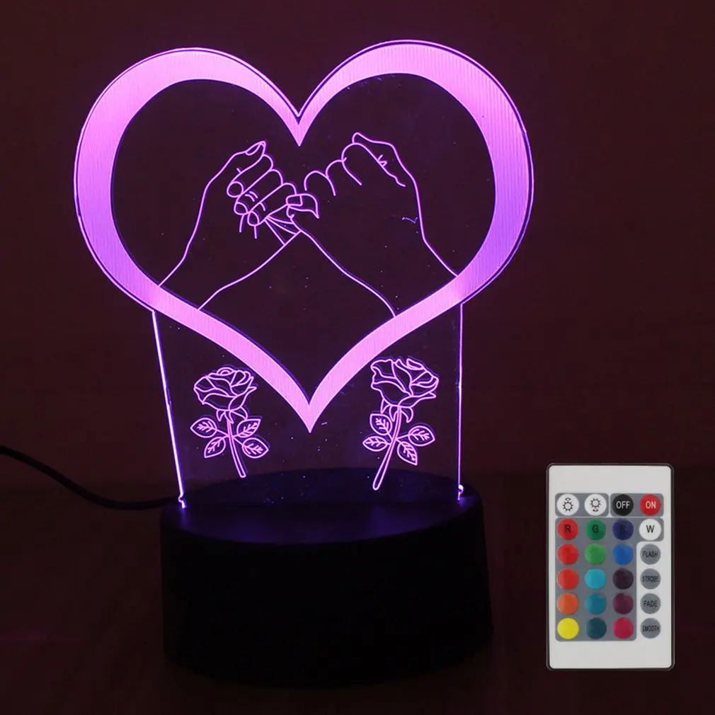 Настольная лампа Love Heart Touch 7 видов цветов меняющаяся настольная 3D Светодиодная