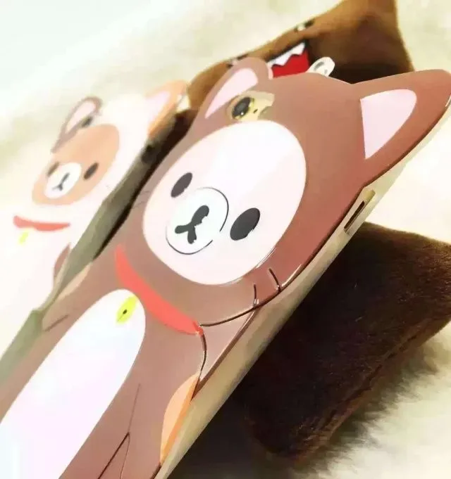 2016 Japan New Fashion 3D cartoon Relaxed Bear TPU back cover case for Apple iphone 6 6s plus Red Scarf Little Yellow Bell kuma |