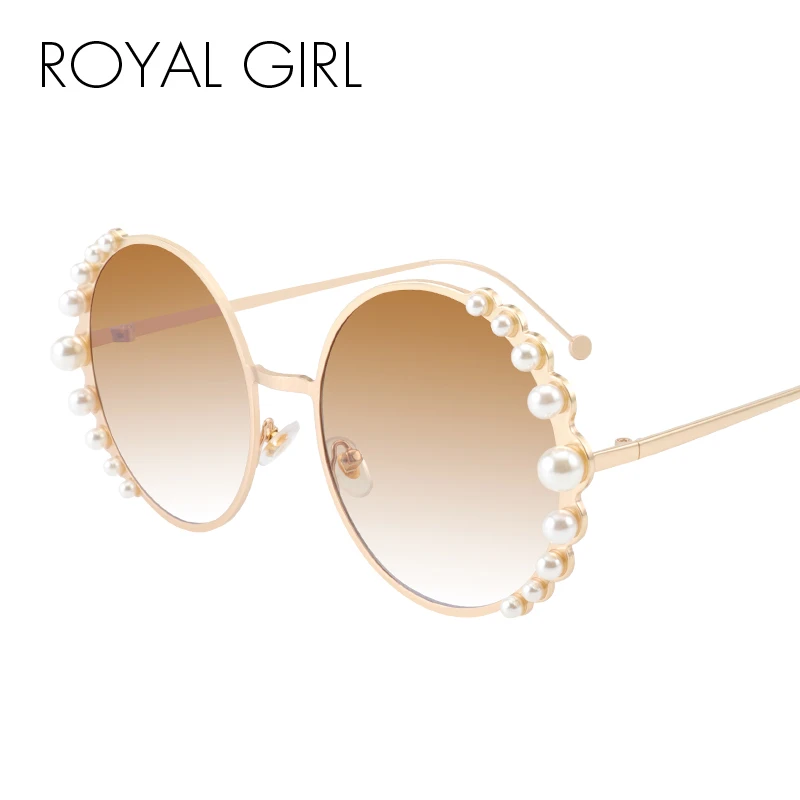 Роскошные круглые женские солнцезащитные очки ROYAL GIRL, новинка, модные женские солнцезащитные очки с жемчугом, градиентные очки, металлическая оправа, UV400, ss772