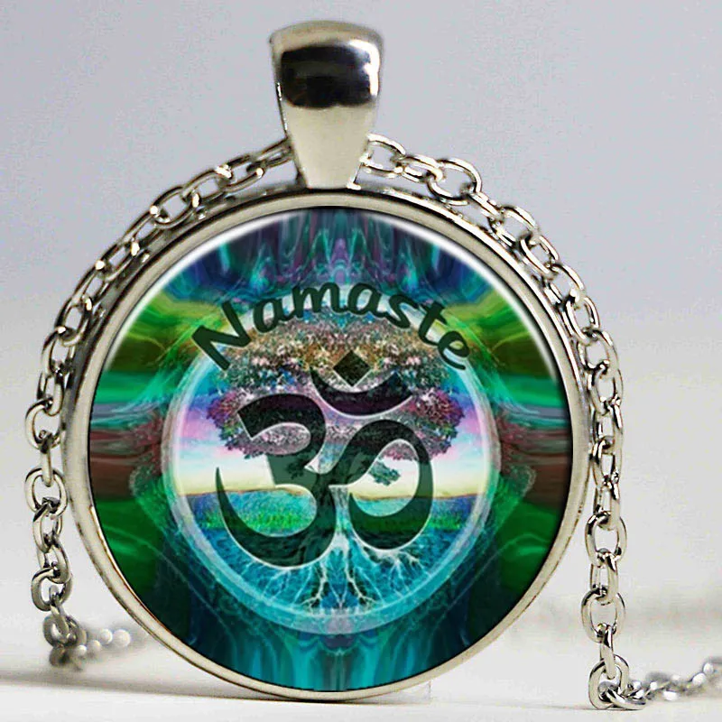 Хит 2016 этническое ожерелье &quotНамасте&quot Om Yoga Jewelry Лотос Подвеска дзен стекло