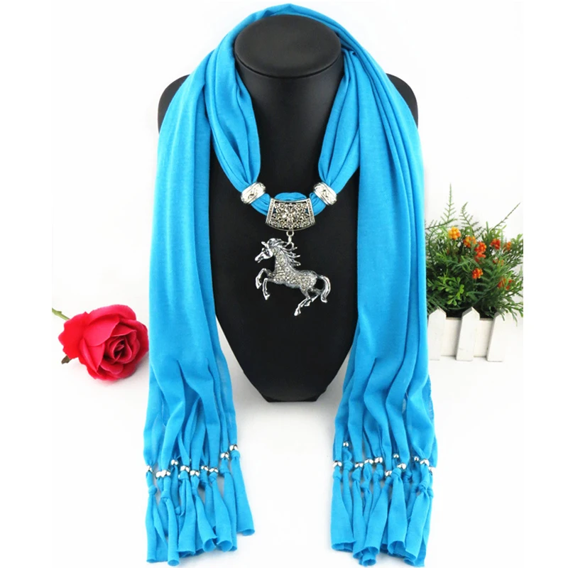 Женский шарф ожерелье из полиэстера с подвеской в виде лошади|pendant jewelry scarves|fashion