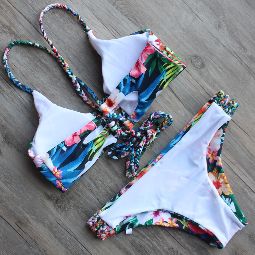 ZMTREE 2017 новейший бандажный купальник с цветочным принтом женский бикини пуш ап