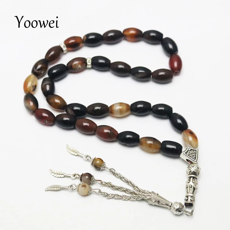 Yoowei натуральный агат браслет 33 молитва исламский Tasbih мусульманский Allah Seed бусы, четки, браслет оптом