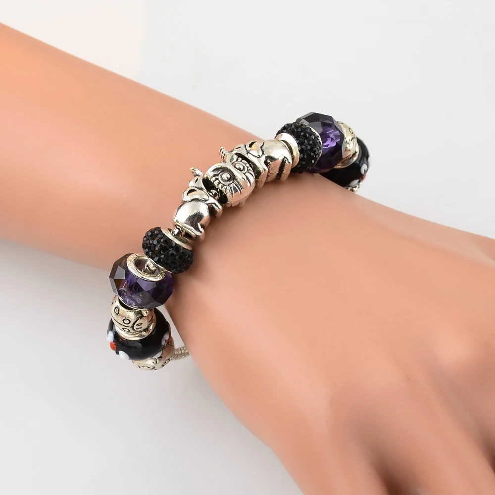 Женский браслет с кристаллами SBR150021 серебряный подвесками модель 2019|bracelets for|charm
