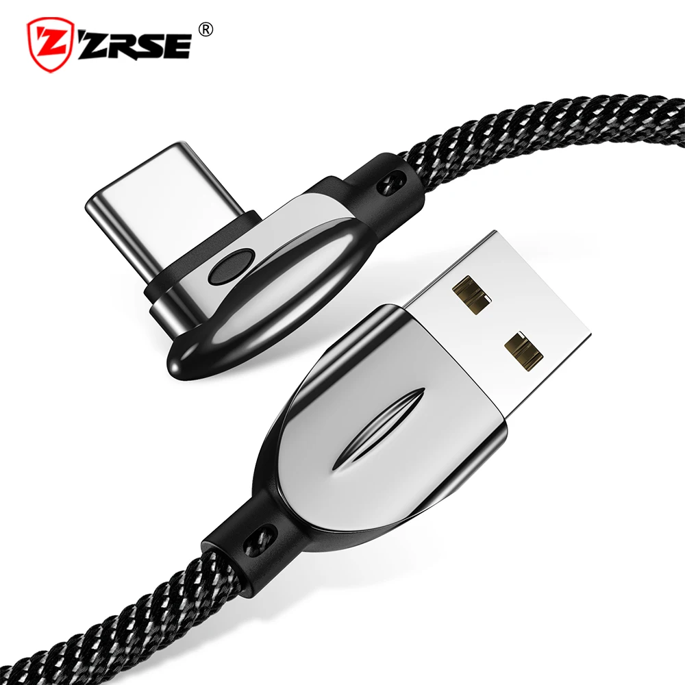 Кабель ZRSE type-C для samsung a50 3A, быстрая зарядка, 90 градусов, локоть, синхронизация данных, USB кабель, huawei, Xiaomi Redmi, Oneplus, шнур зарядного устройства