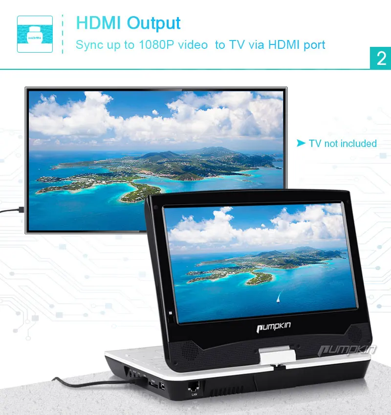 Тыква 10''портативный Blu Ray dvd плеер Автомобильный подголовник монитор USB/SD/HDMI/IR/AV