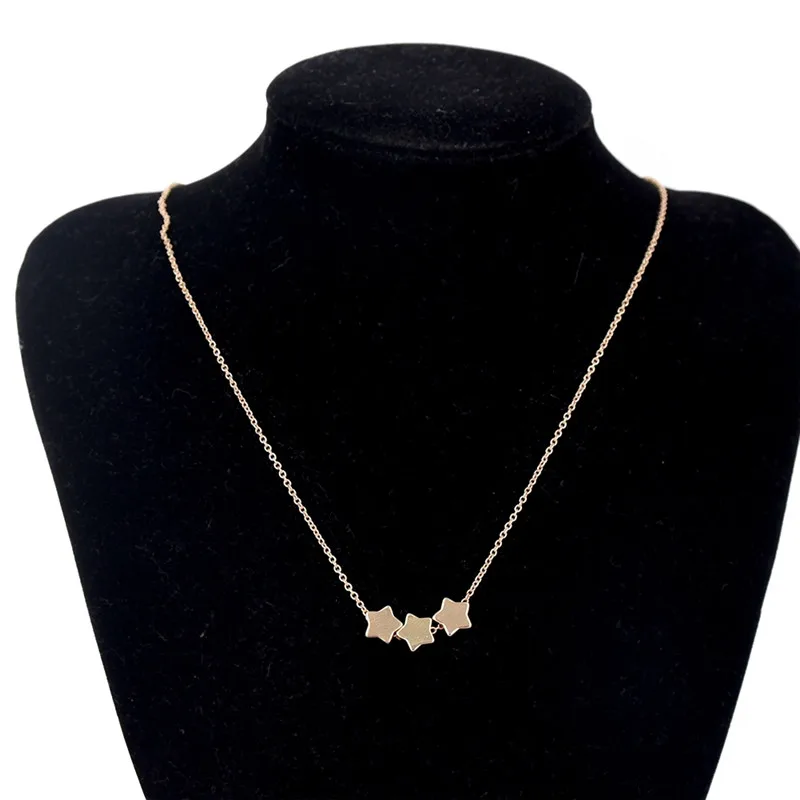 Pinksee простое шикарное золотистое серебристое ожерелье с тремя пятиконечными