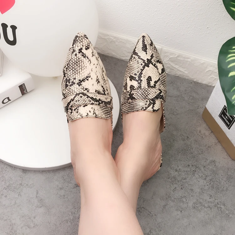 Spring and Summer New European and American Foreign Trade Snake-skin Deep-mouthed Flat-soled Sandals and Slippers