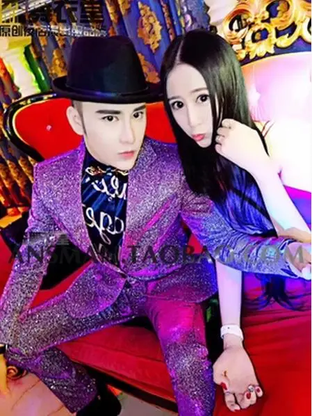 S-5XL новинка для ночного клуба мужская одежда певица тонкий ди-джей GD фиолетовые