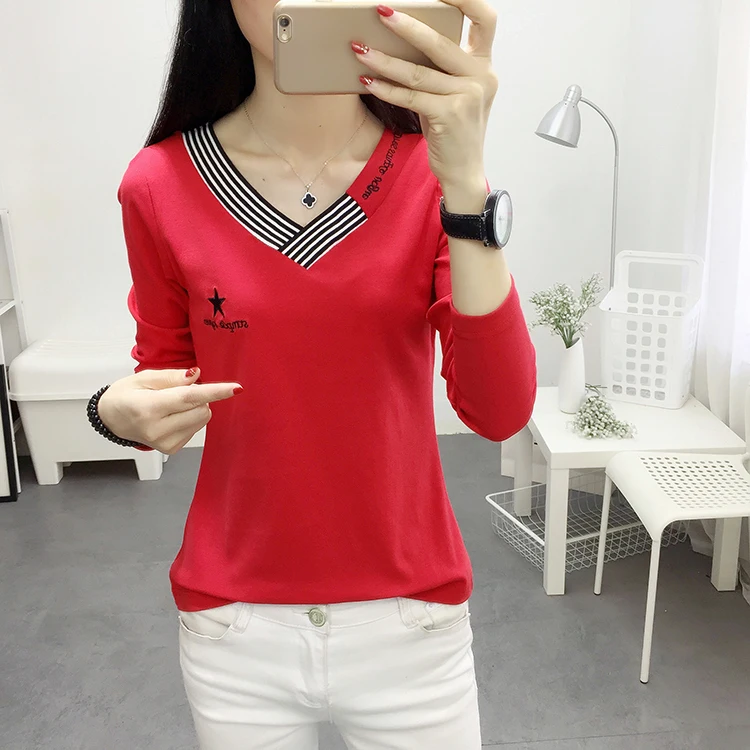 Shintimes Blusas Mujer De Moda осенние повседневные женские топы и блузки с вышивкой, блуза с длинным рукавом и v-образным вырезом, женская одежда